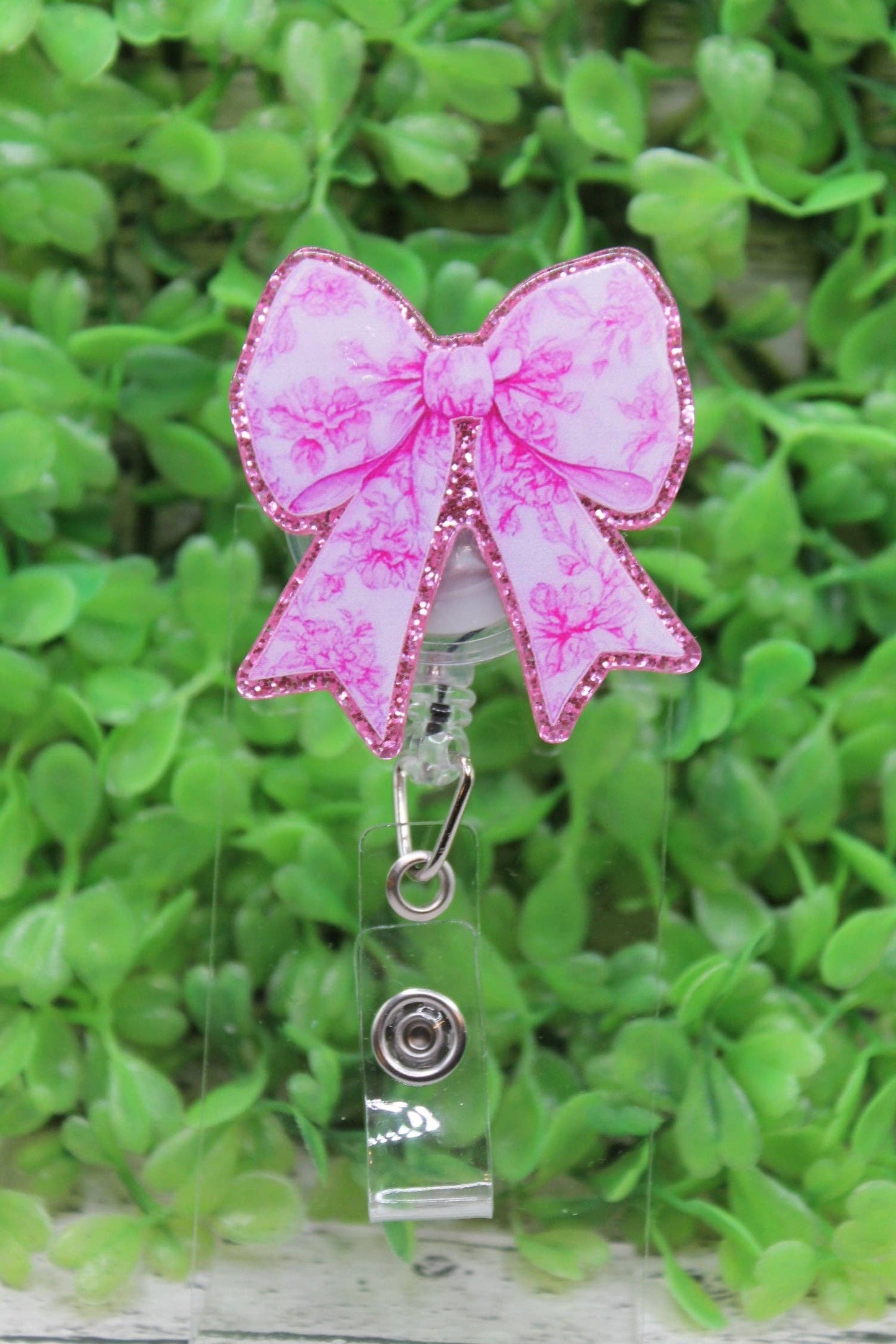 Pink Floral Bow Badge Reel