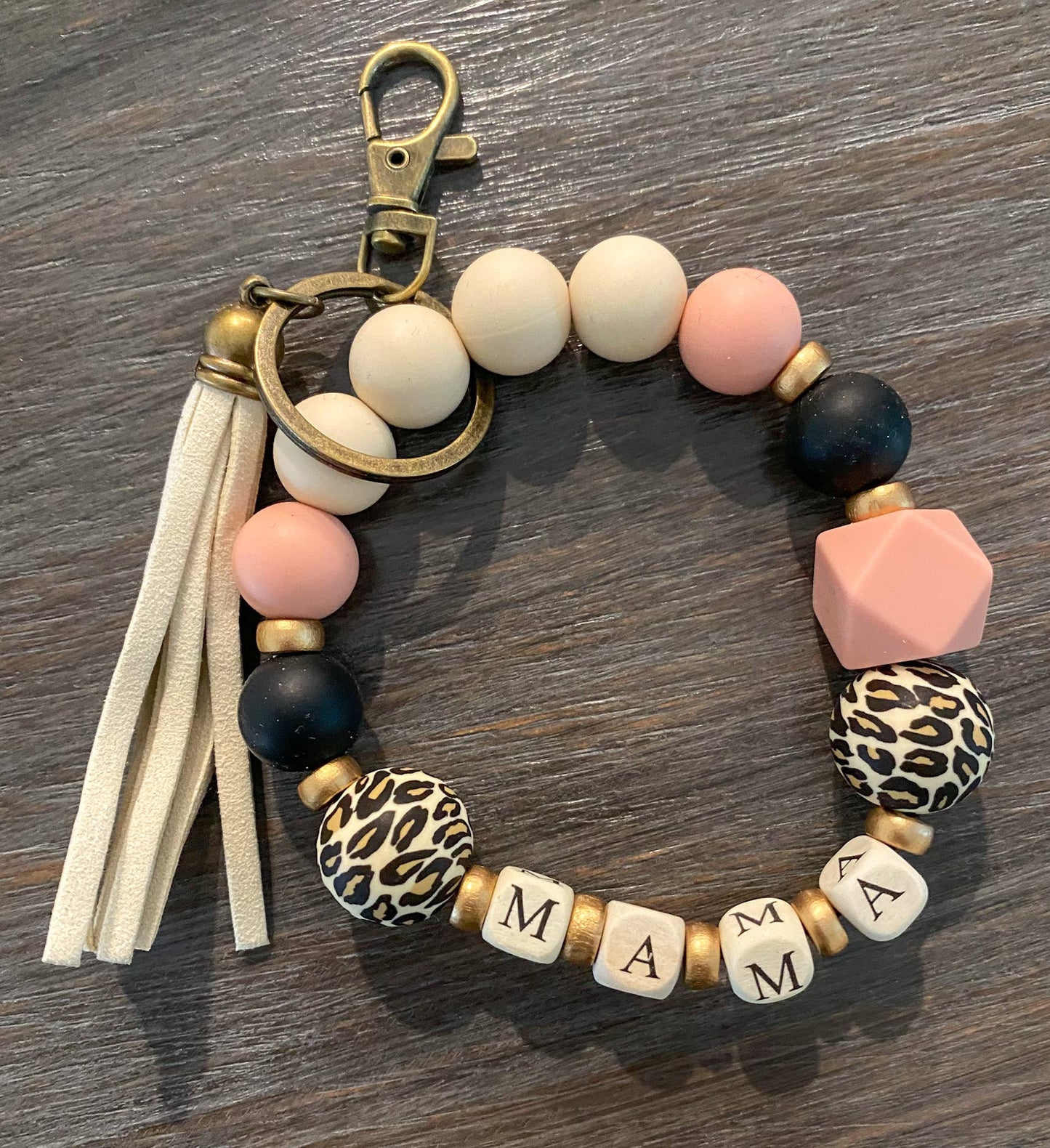 Mama Beaded Wristlet Keychain