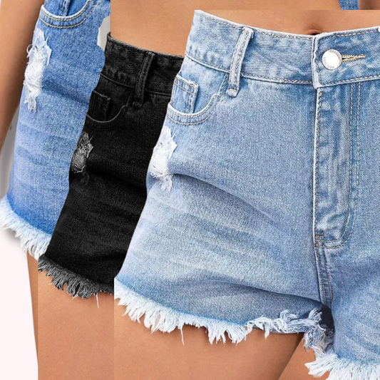 Distressed Raw Hem Denim Shorts
