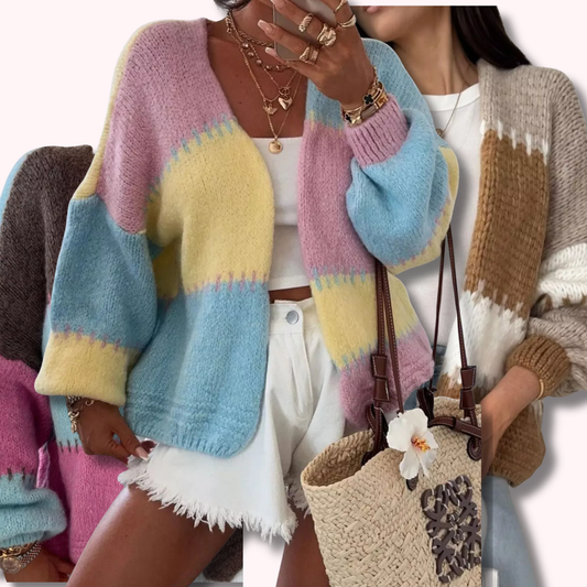 Color Block Open Front Cardigan