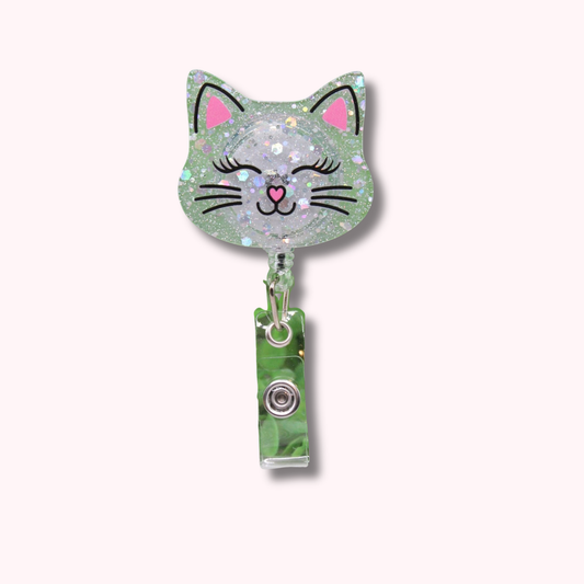 Smiling Cat Face Badge Reel