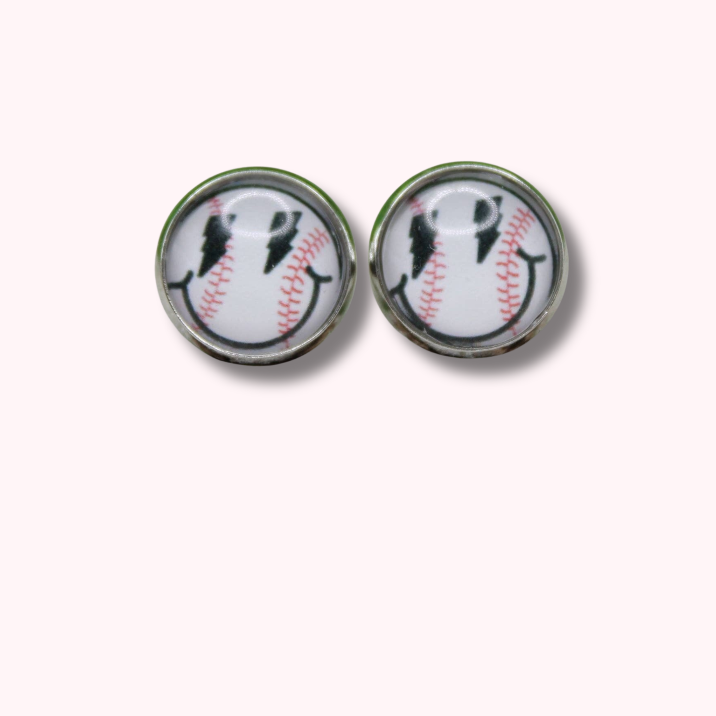 Baseball Smiley Glass Stud Earrings