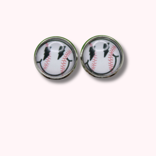 Baseball Smiley Glass Stud Earrings