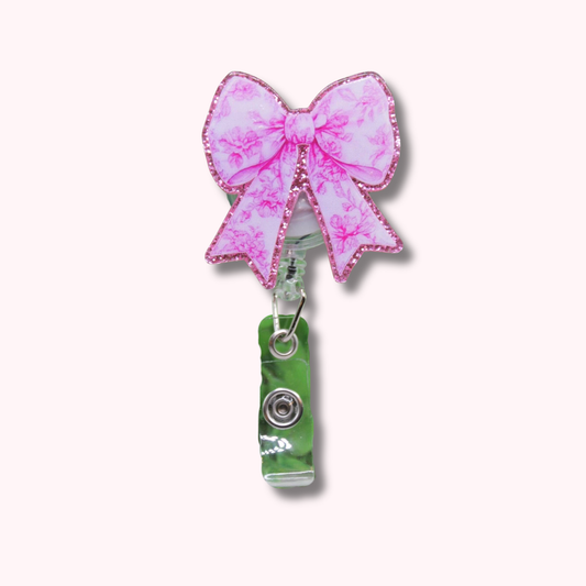 Pink Floral Bow Badge Reel