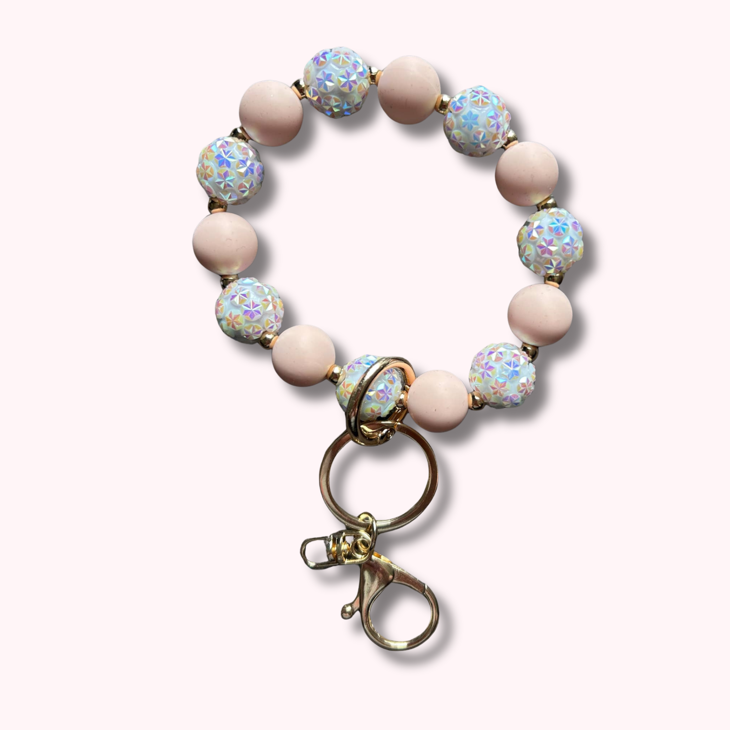 Crystal & Peach Beaded Wristlet Keychain