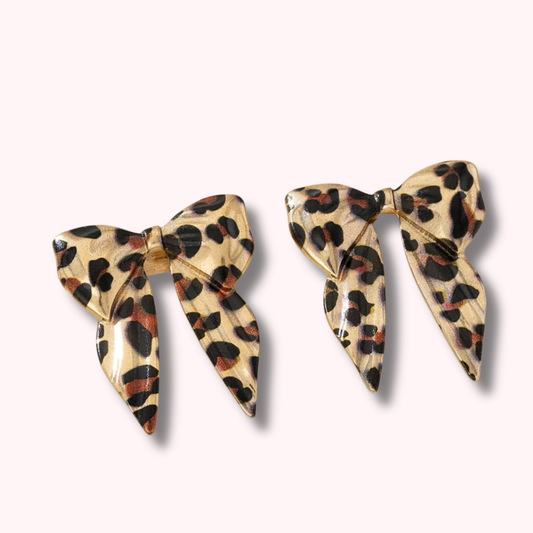 Leopard Bow Statement Earrings Gold Plated Knot Drop Earrings