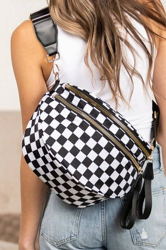 Nylon Checker and Solid Color Sling Bag