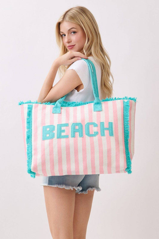 Striped Terry Cloth Beach Tote Bag