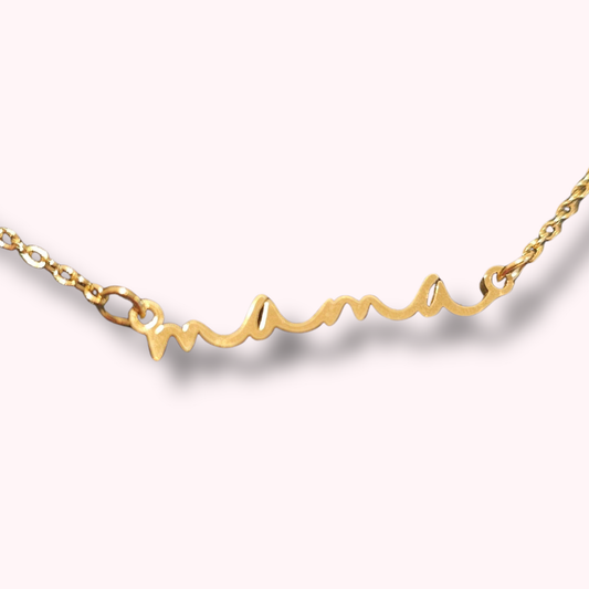 Gold Mama Script Necklace Dainty Minimalist Mom Jewelry