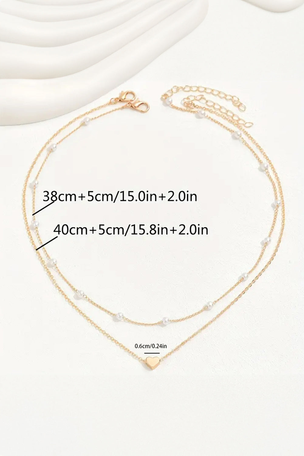 Gold Heart & Pearl Layered Necklace Dainty 2 Piece Chain Set