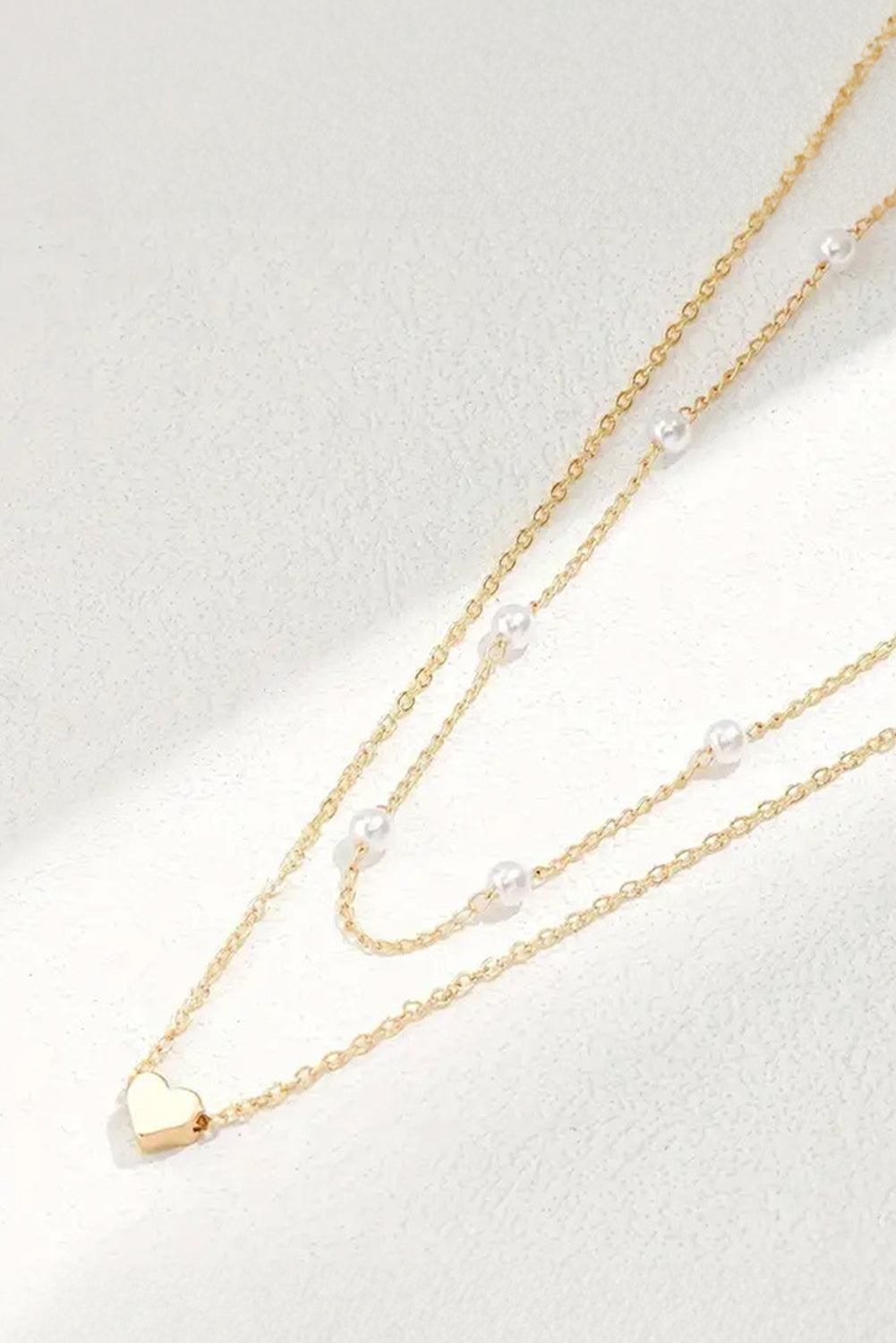 Gold Heart & Pearl Layered Necklace Dainty 2 Piece Chain Set