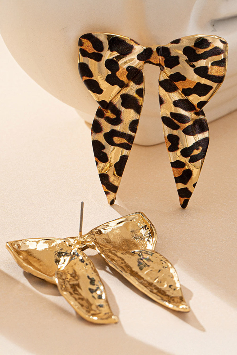Leopard Bow Statement Earrings Gold Plated Knot Drop Earrings