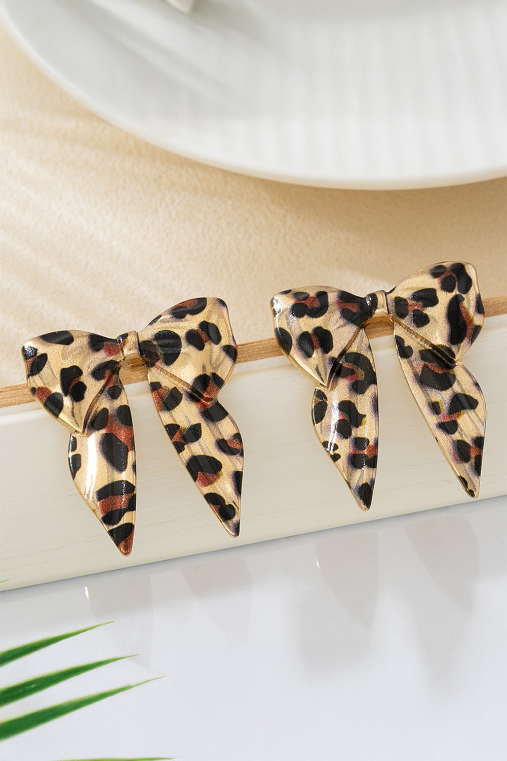 Leopard Bow Statement Earrings Gold Plated Knot Drop Earrings
