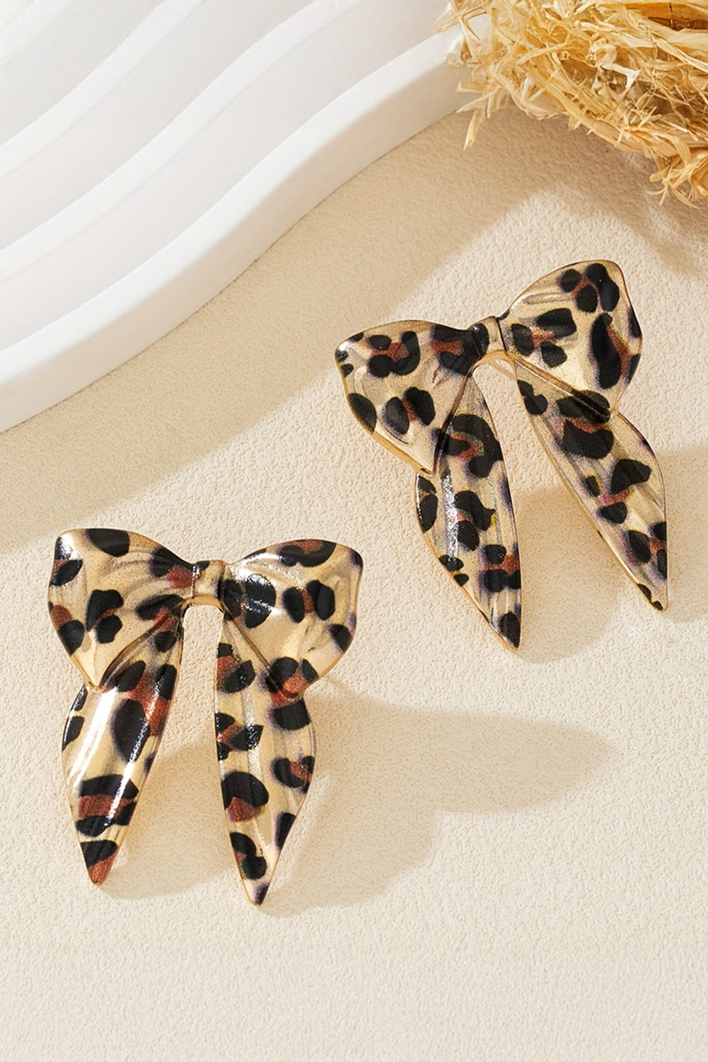 Leopard Bow Statement Earrings Gold Plated Knot Drop Earrings