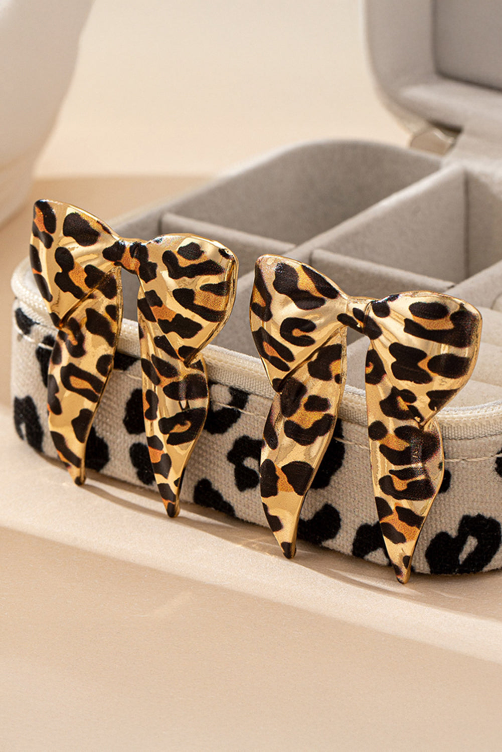 Leopard Bow Statement Earrings Gold Plated Knot Drop Earrings