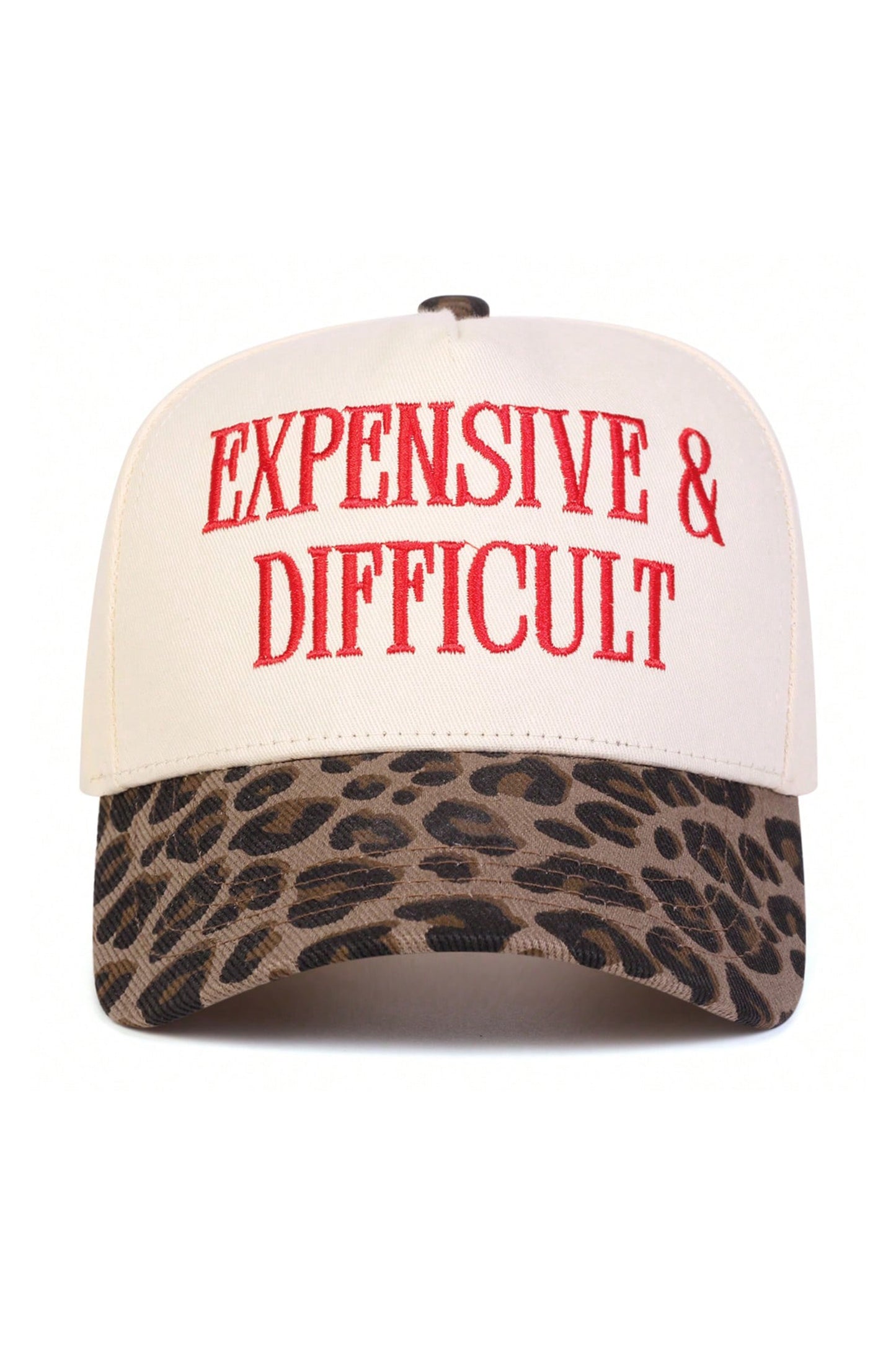 Expensive & Difficult Leopard Brim Hat Red Embroidered Statement Cap