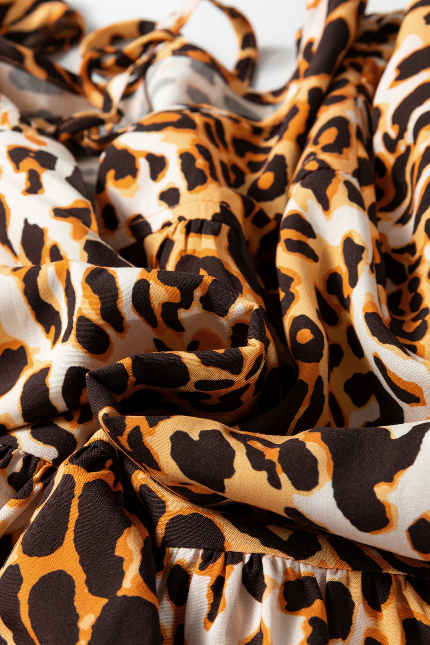 Leopard Print Babydoll Blouse Puff Sleeve Slit Neck Top (S–XL)