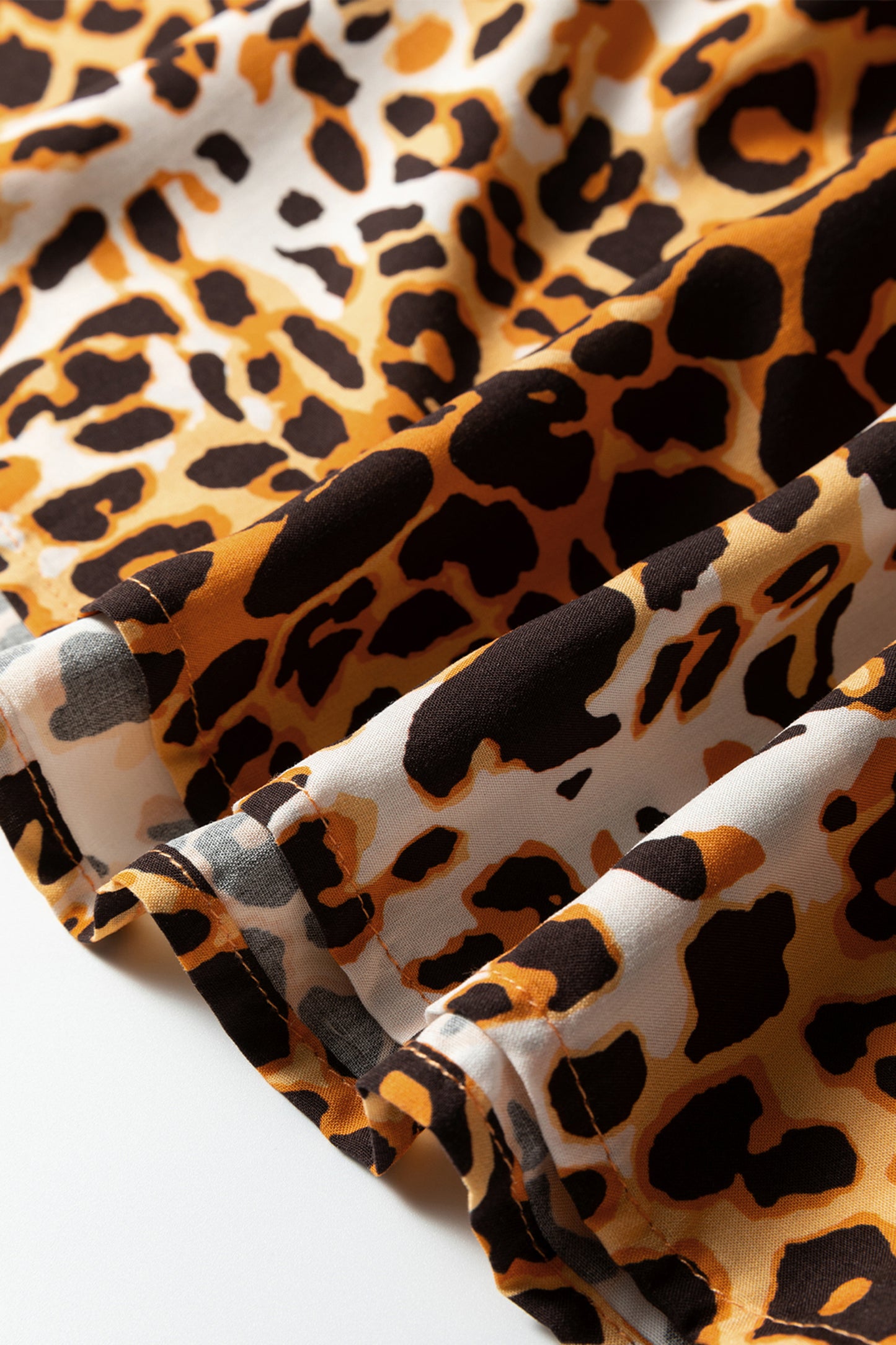 Leopard Print Babydoll Blouse Puff Sleeve Slit Neck Top (S–XL)