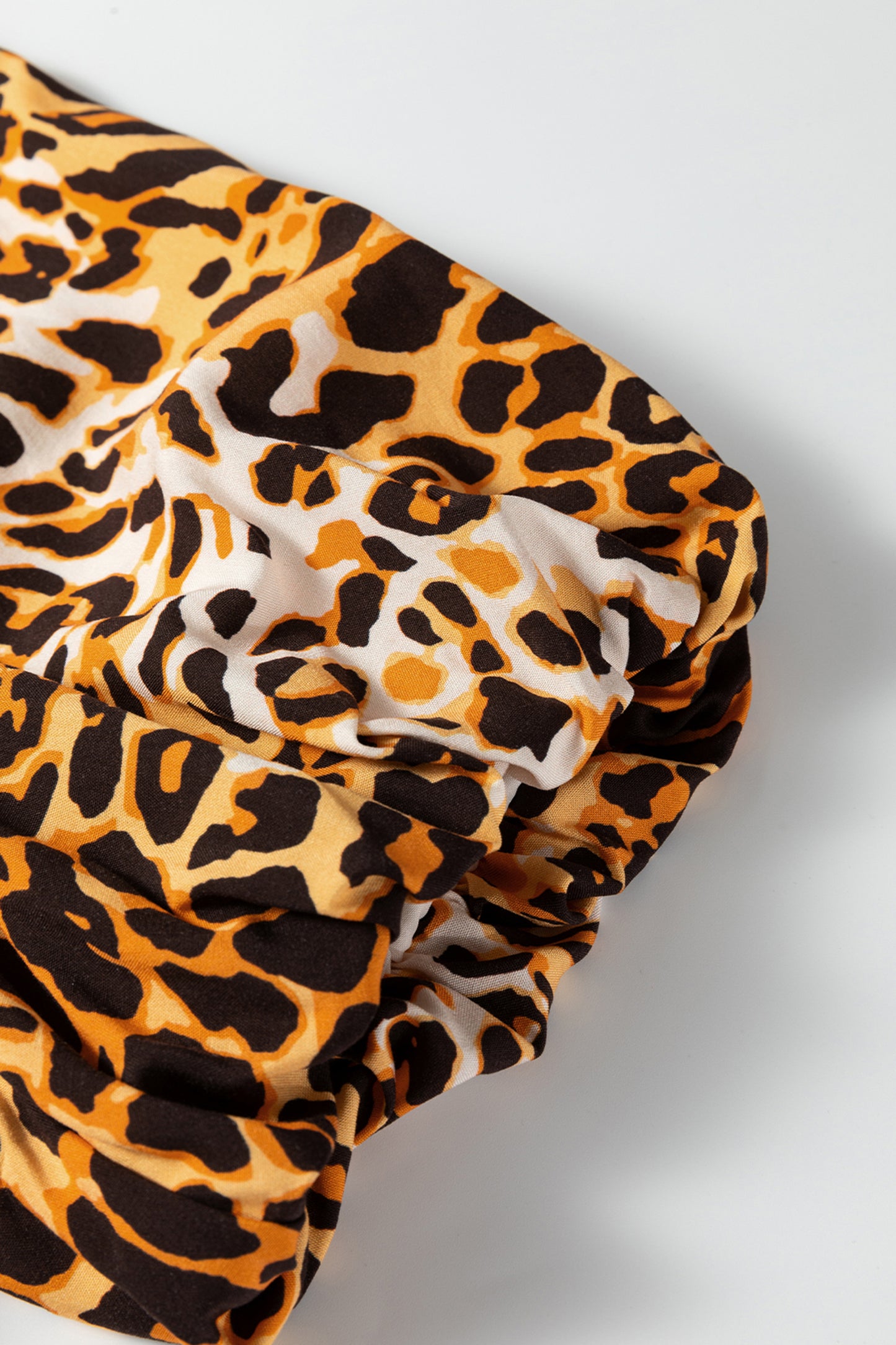 Leopard Print Babydoll Blouse Puff Sleeve Slit Neck Top (S–XL)