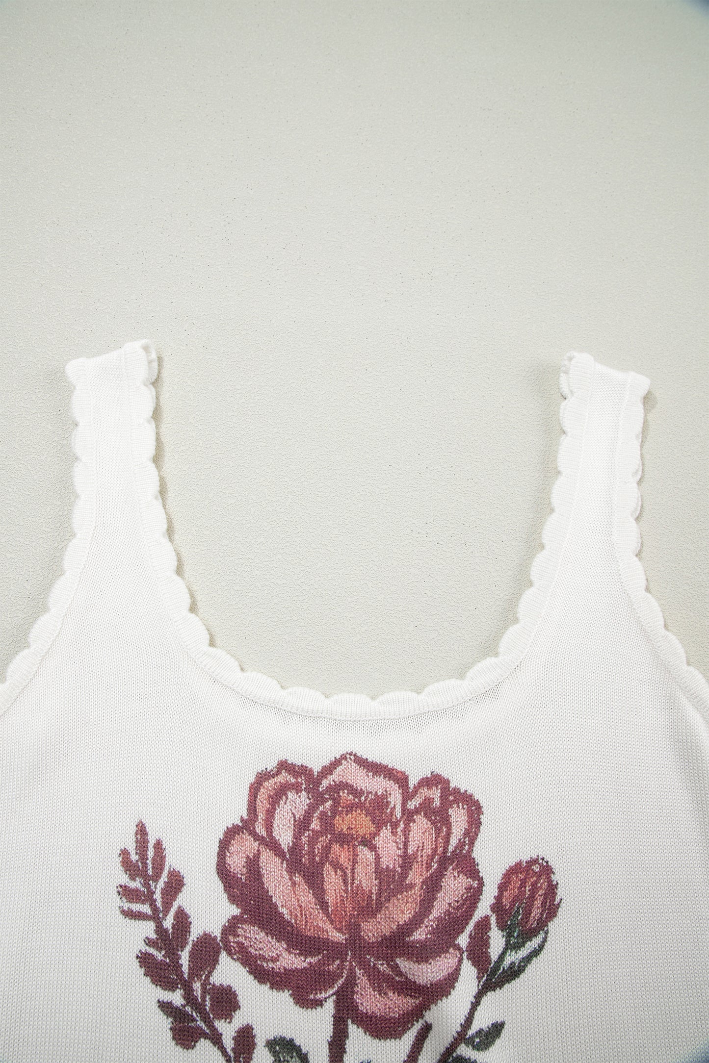 Retro Floral Knit Sweater Vest White Scalloped Trim Tank Top (S–XL)
