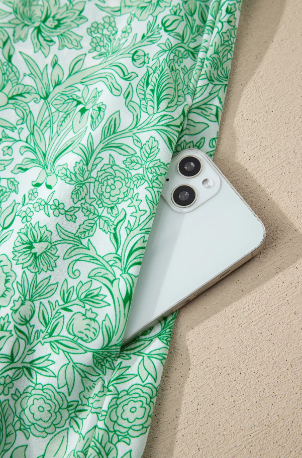Green Floral Print Color Block Patchwork V Neck Short Sleeve Midi Dress
