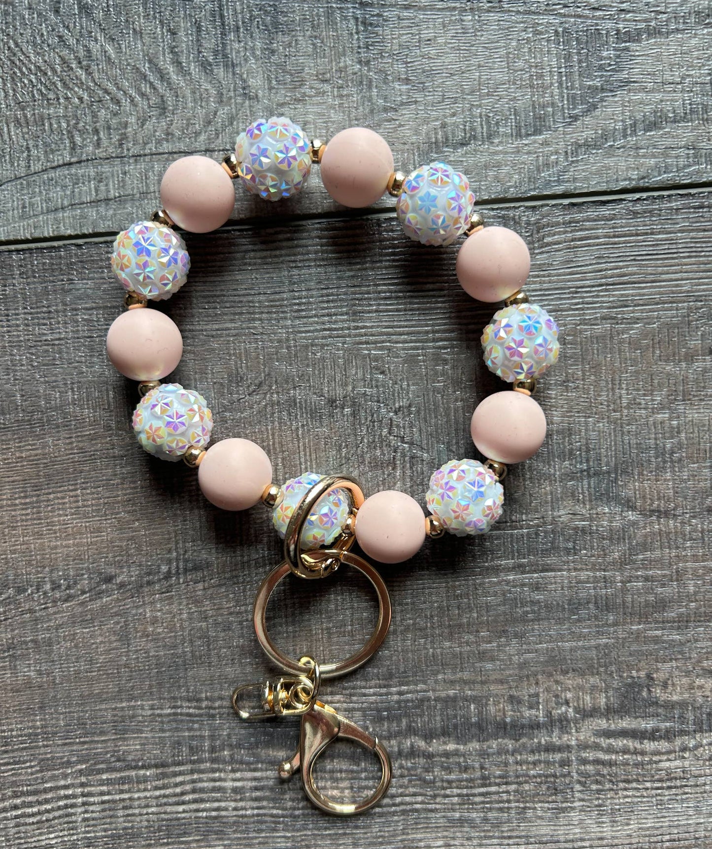Crystal & Peach Beaded Wristlet Keychain